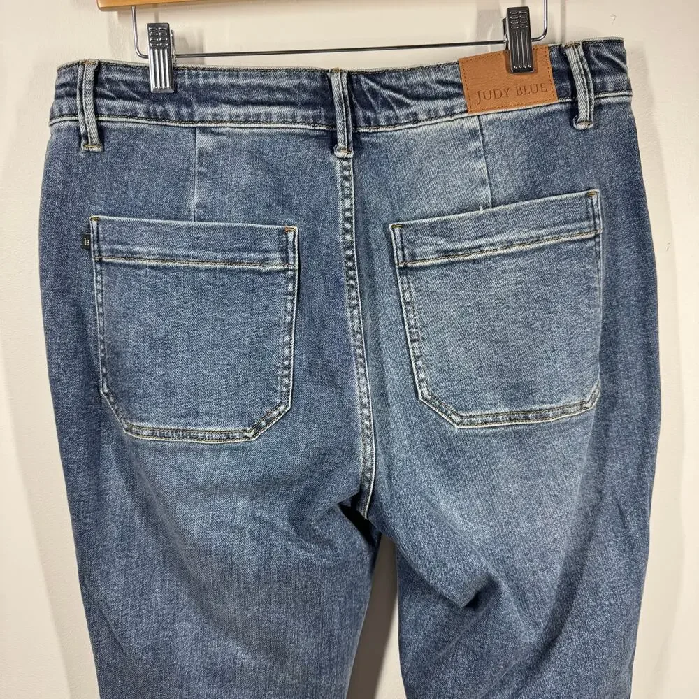 Judy‎ Blue Women's 13/31 High Waist Medium Wash Drawstring Double Cuffed Jogger